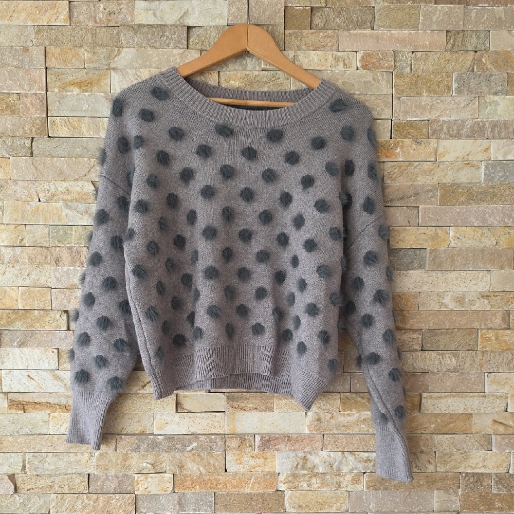 Woven Heart Gray Textured Polka Dot Sweater